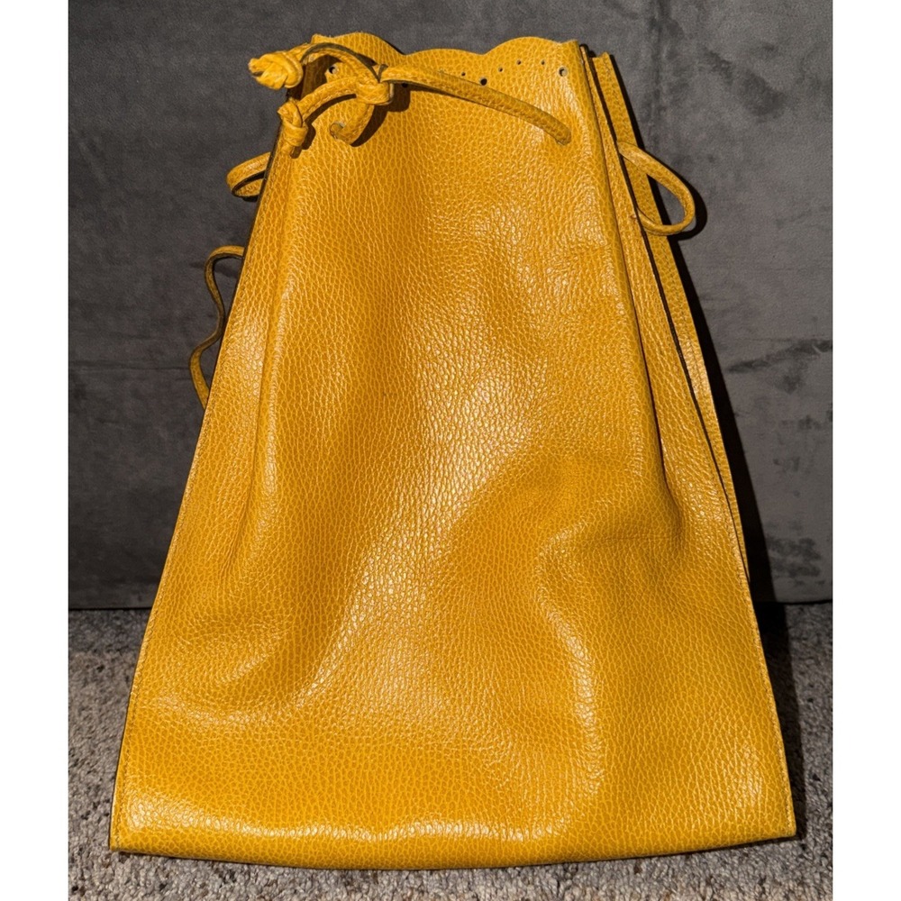 Furla Vintage Yellow‎ Pebbled Leather Drawstring Bucket Bag Made In Italy